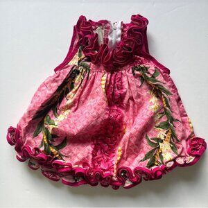 Be Be Tahiti Hawaii Baby Girl Dress  Tropical Hawaiian Pink Floral Ruffle Sz 6M